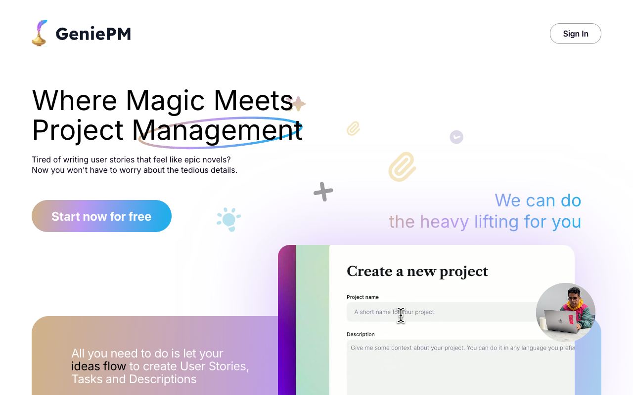 GeniePM — site ekran görüntüsü