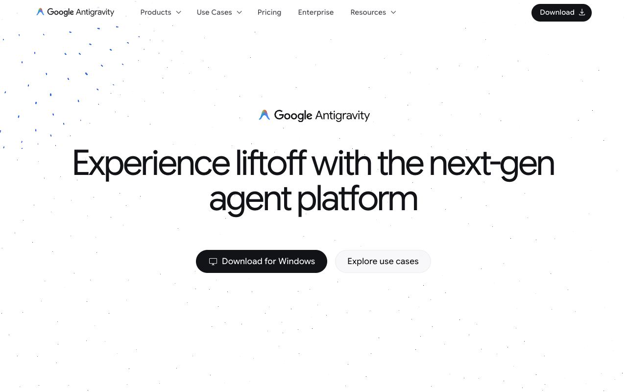 Google Antigravity — Screenshot der Website