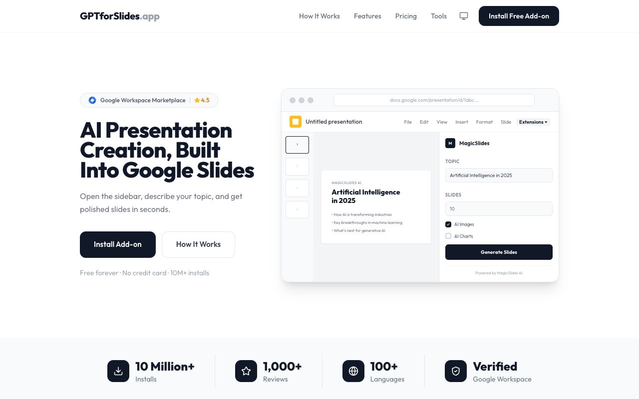 GPT for Slides — site ekran görüntüsü