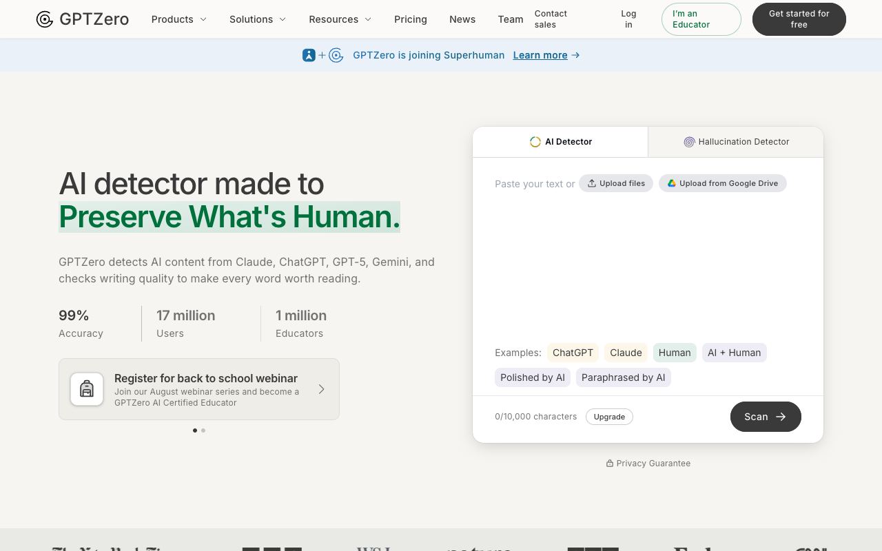 GPTZero — website screenshot