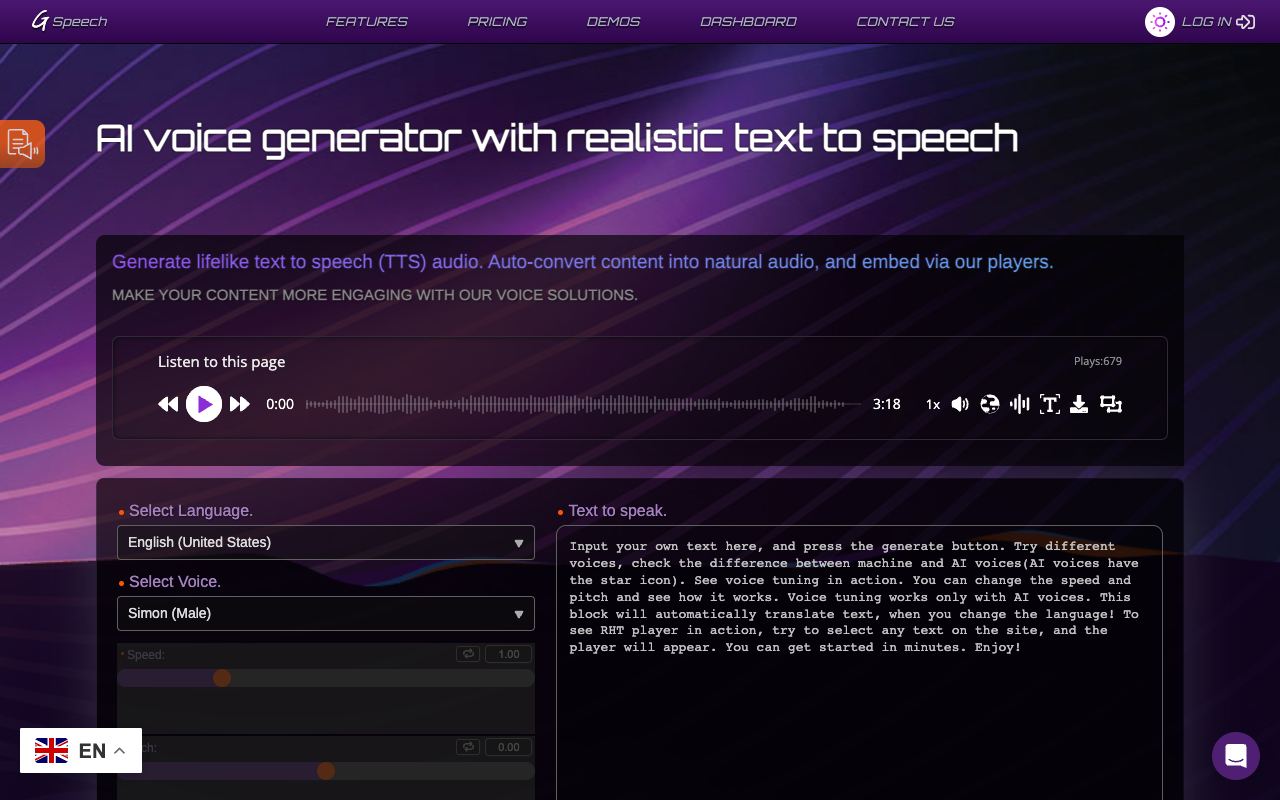 GSpeech — website screenshot