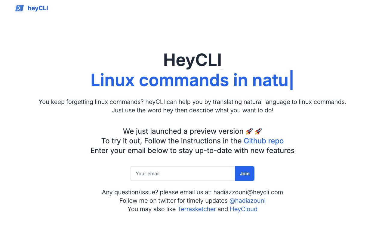 HeyCLI — website screenshot