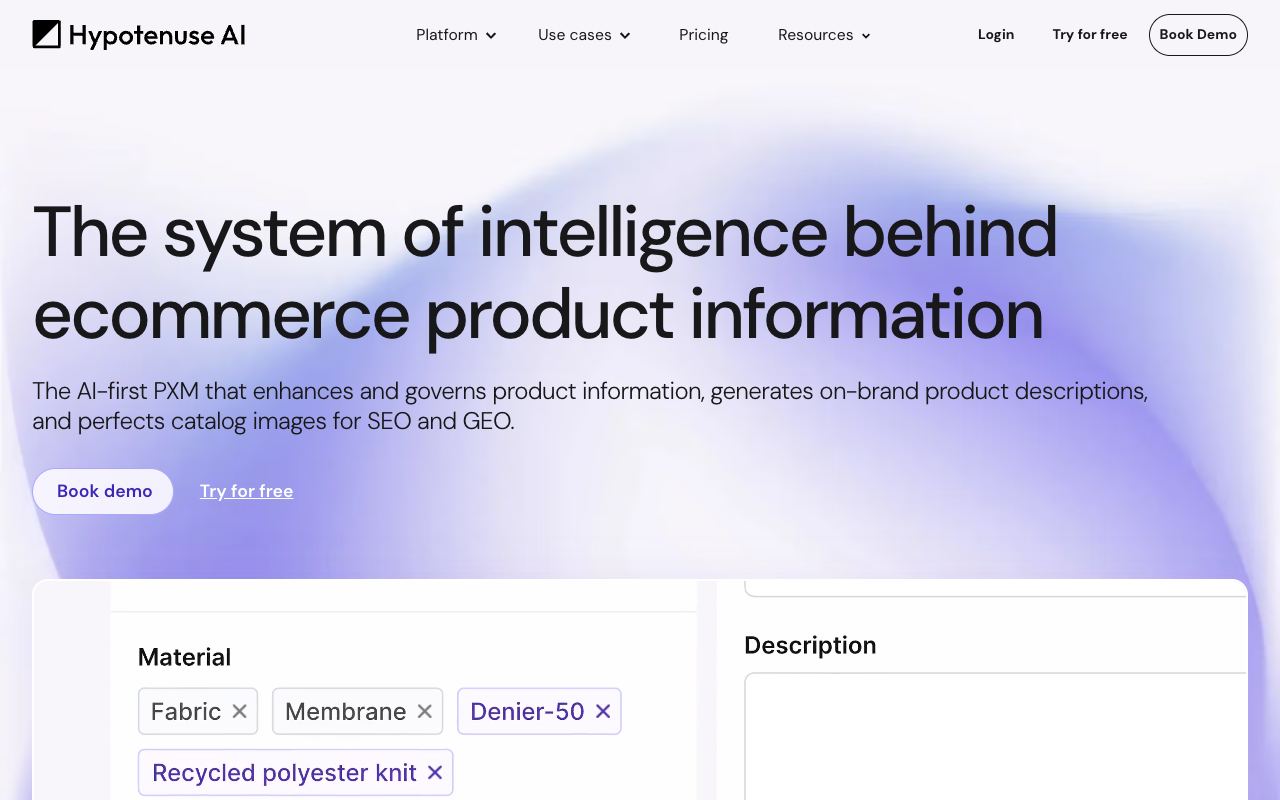 Hypotenuse AI — site ekran görüntüsü