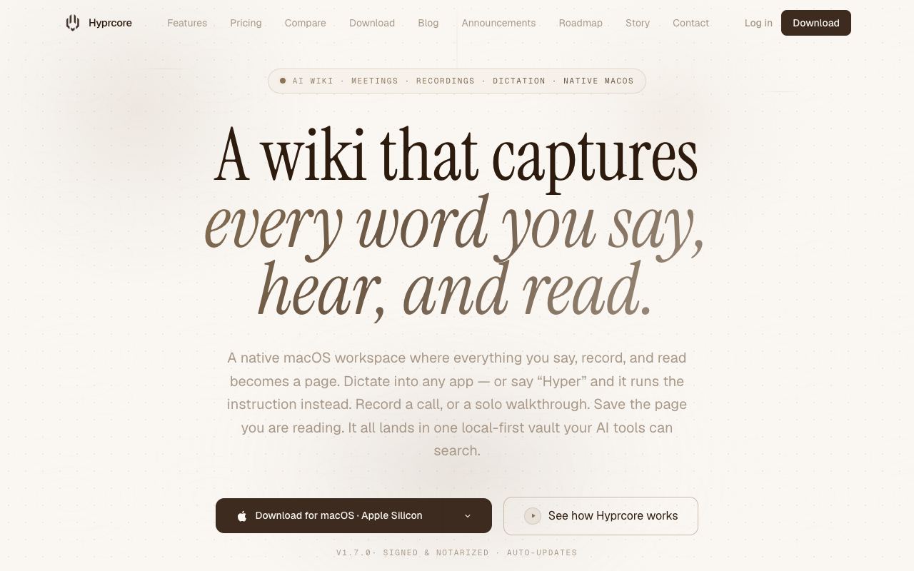 Hyprcore — website screenshot