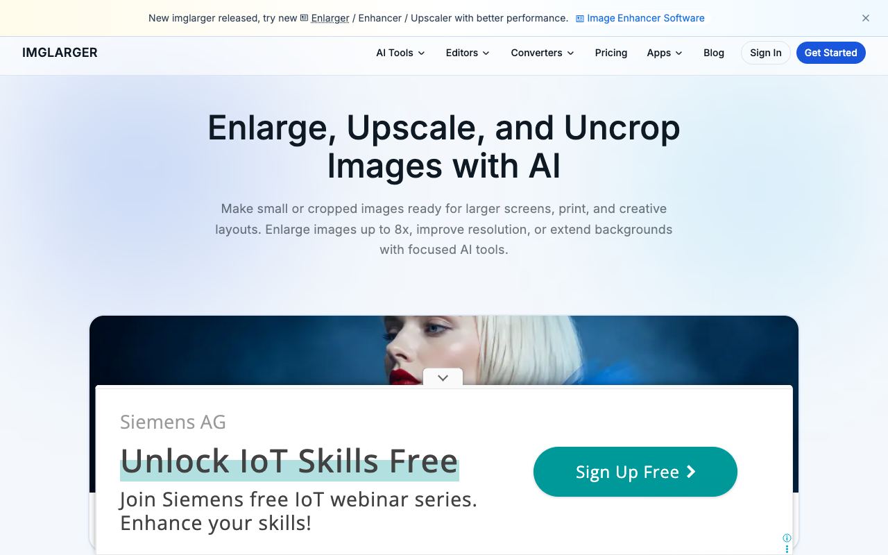 ImgLarger — website screenshot