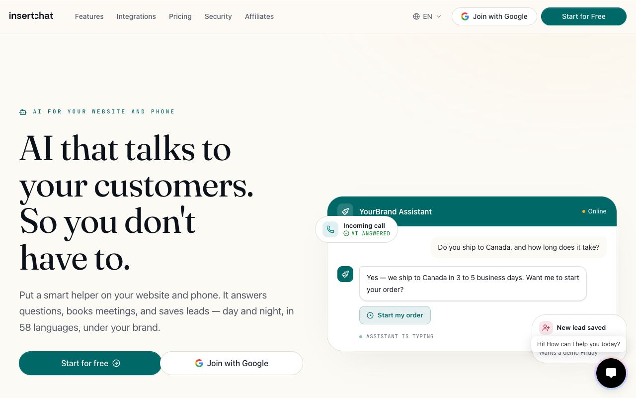 InsertChat — website screenshot