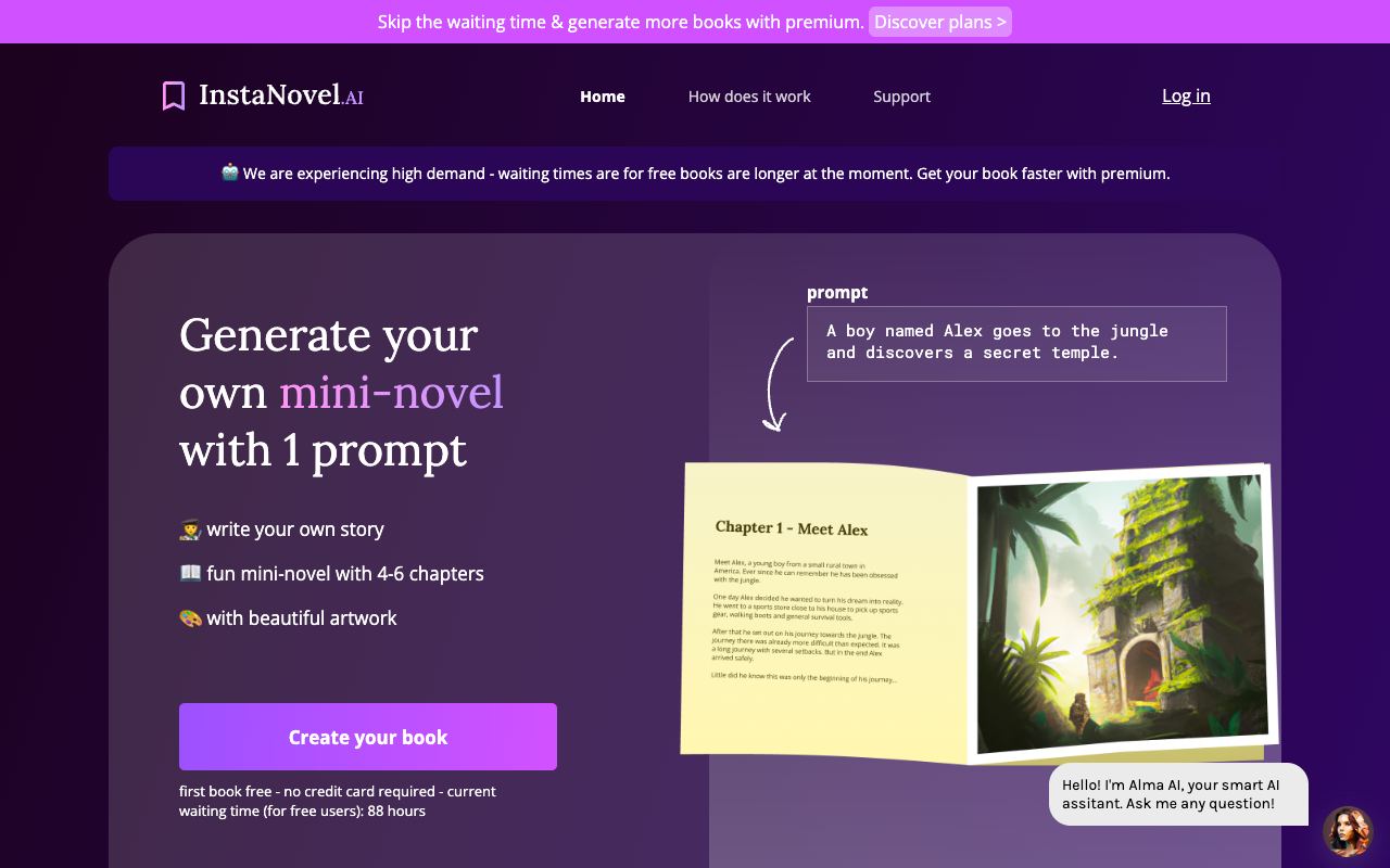 InstaNovel AI — site ekran görüntüsü