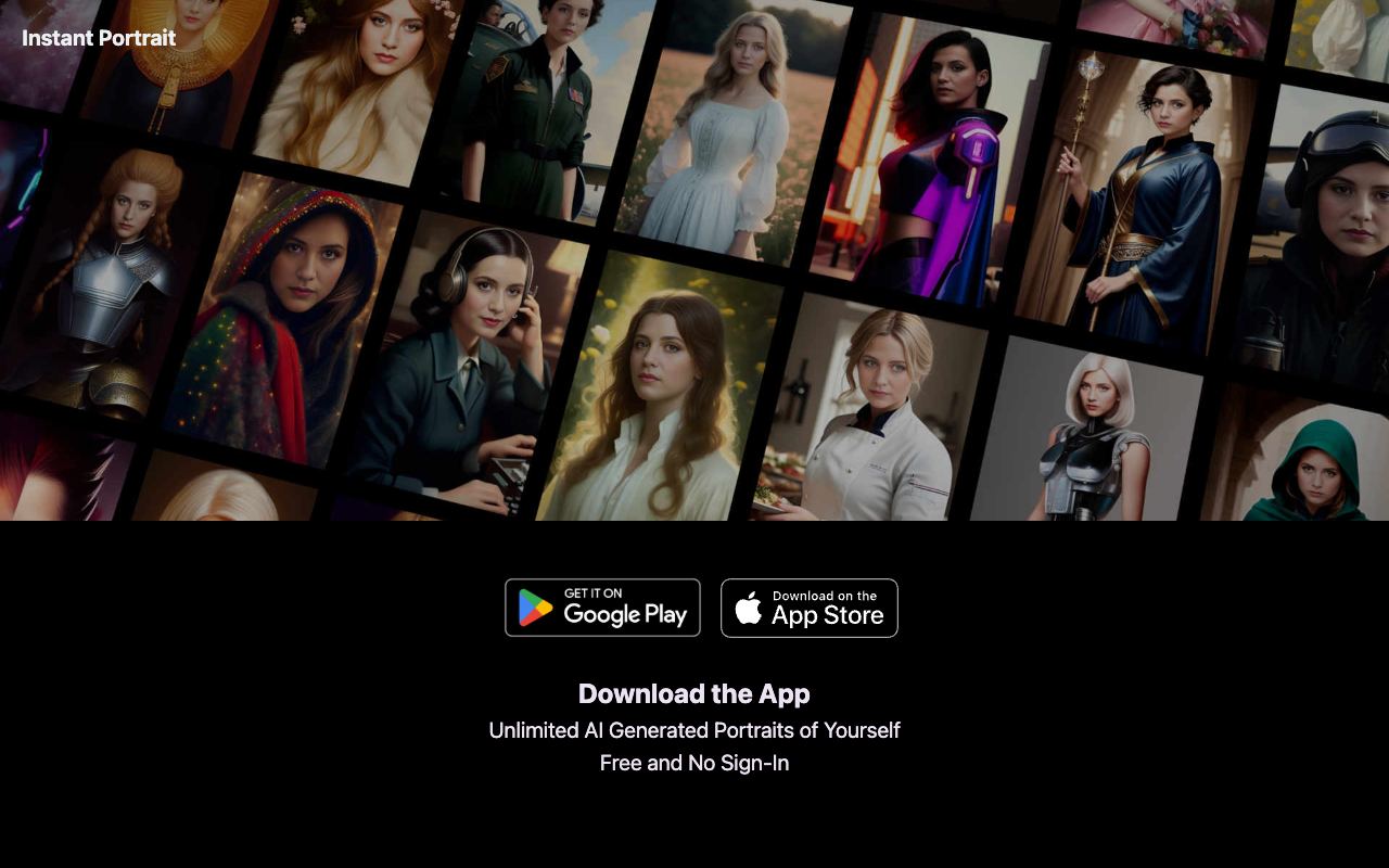 Instant Portrait — website screenshot