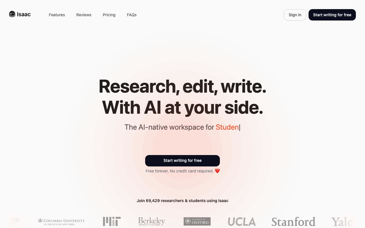 Isaac Editor — website screenshot
