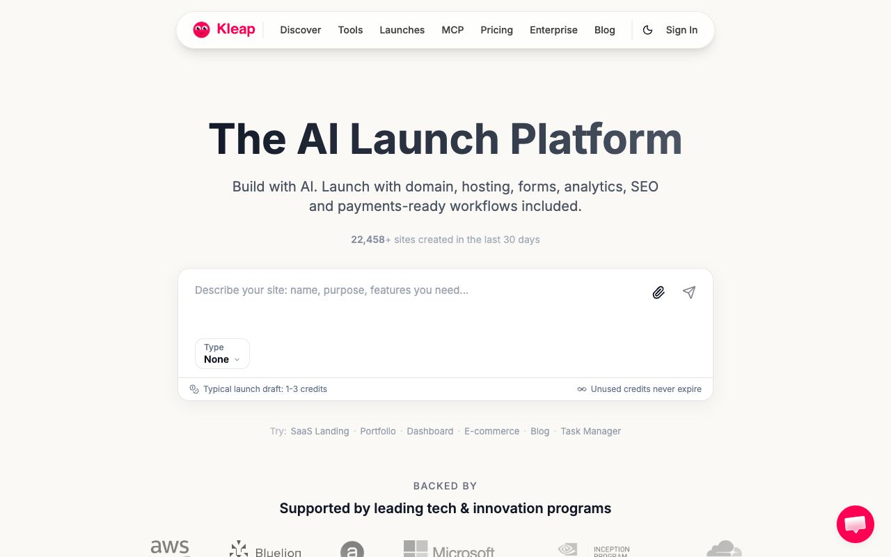 Kleap — website screenshot