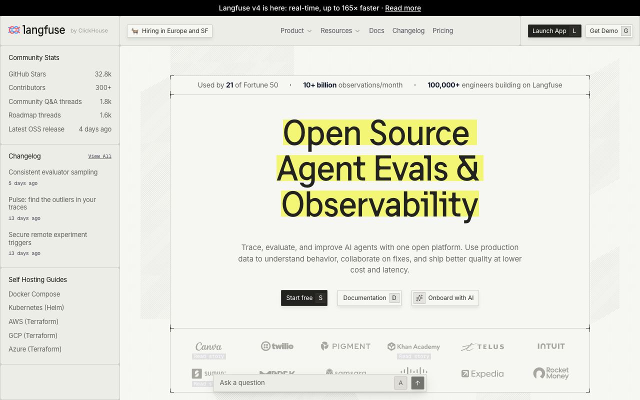 Langfuse — schermata del sito web