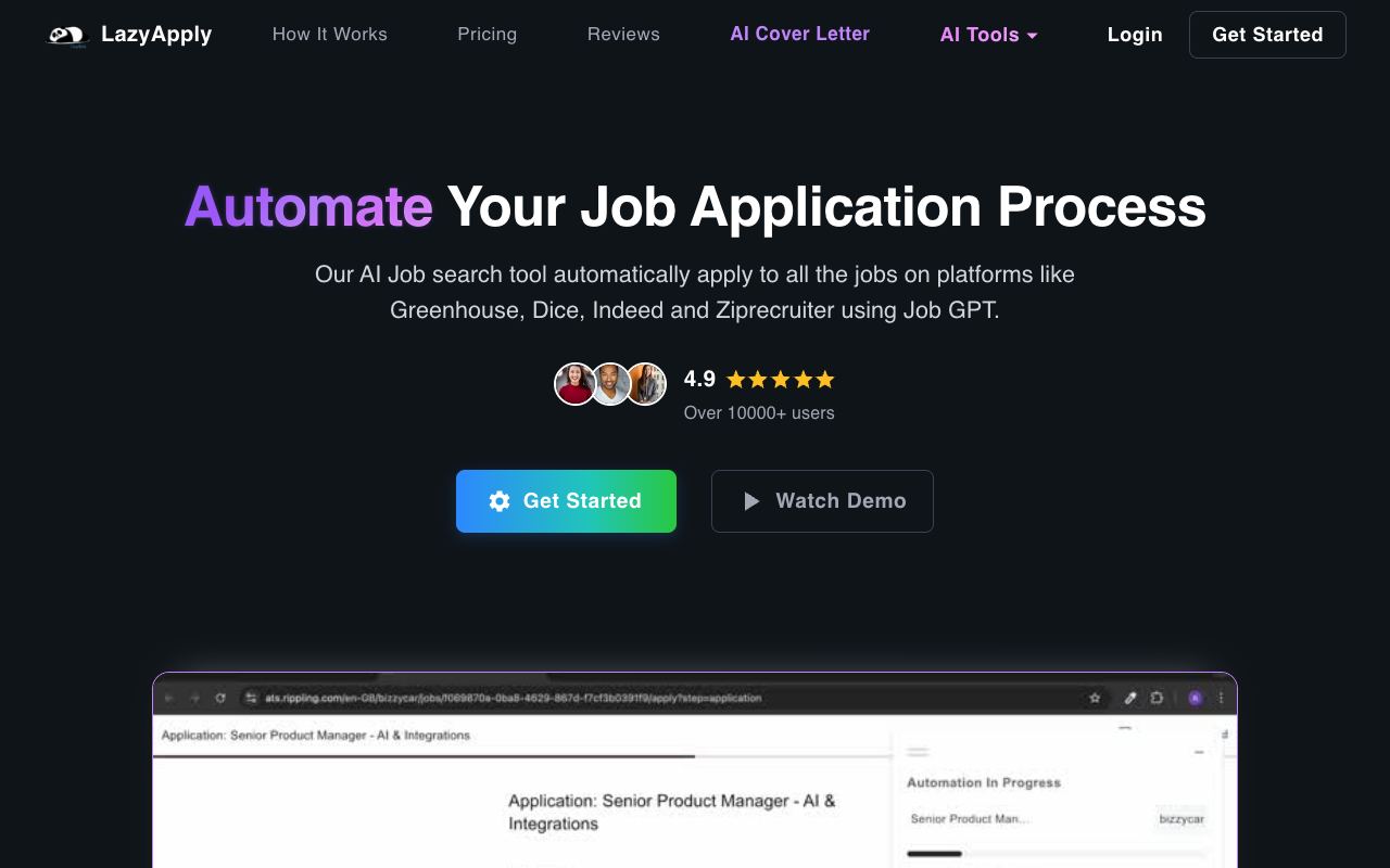 LazyApply — website screenshot