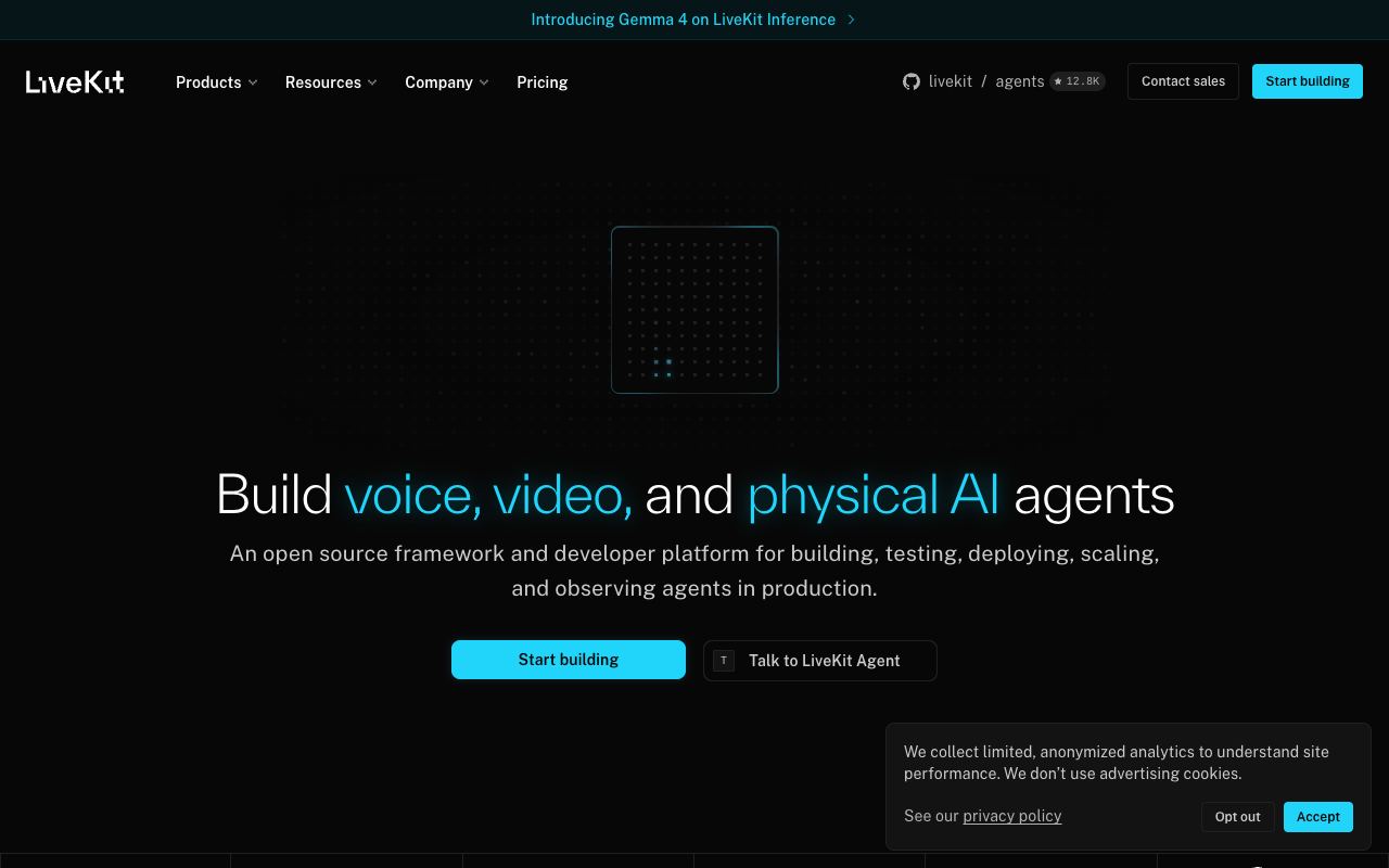LiveKit — schermata del sito web