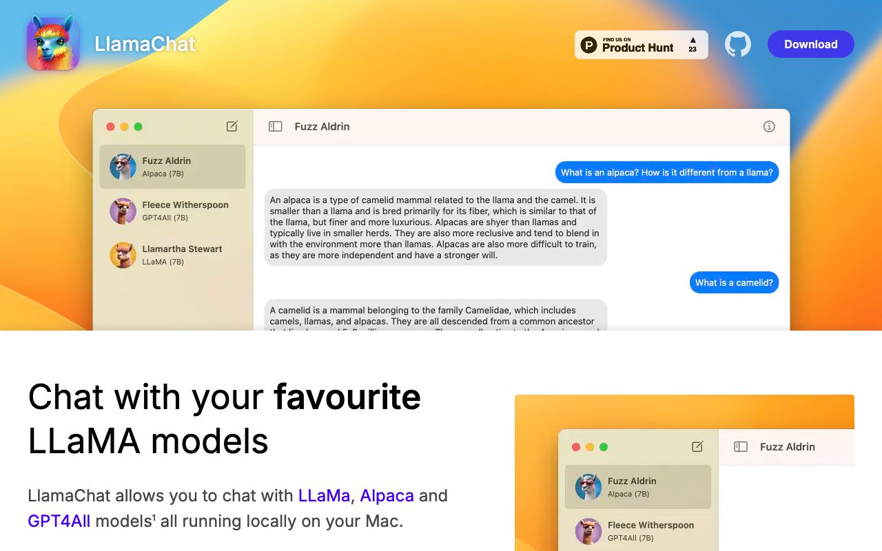 LlamaChat — website screenshot