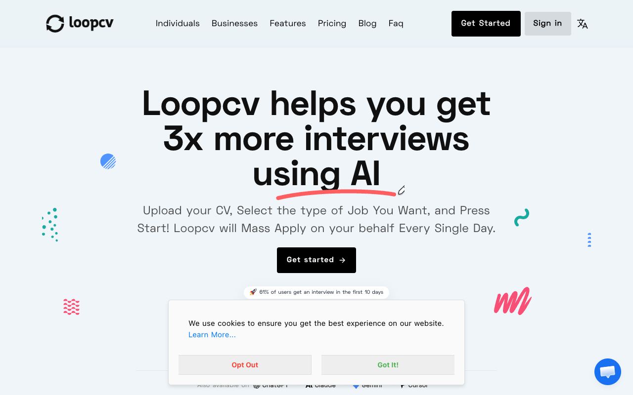LoopCV — site ekran görüntüsü
