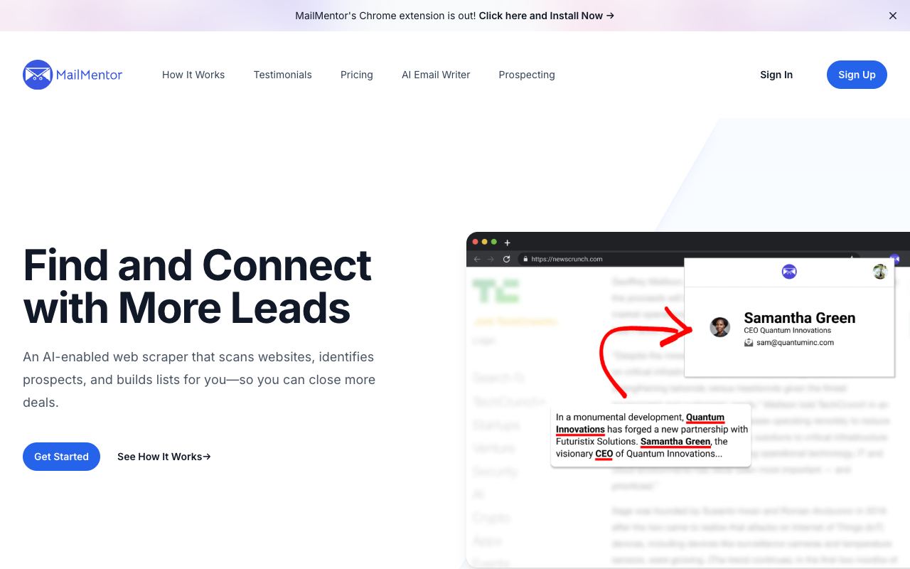 MailMentor — website screenshot