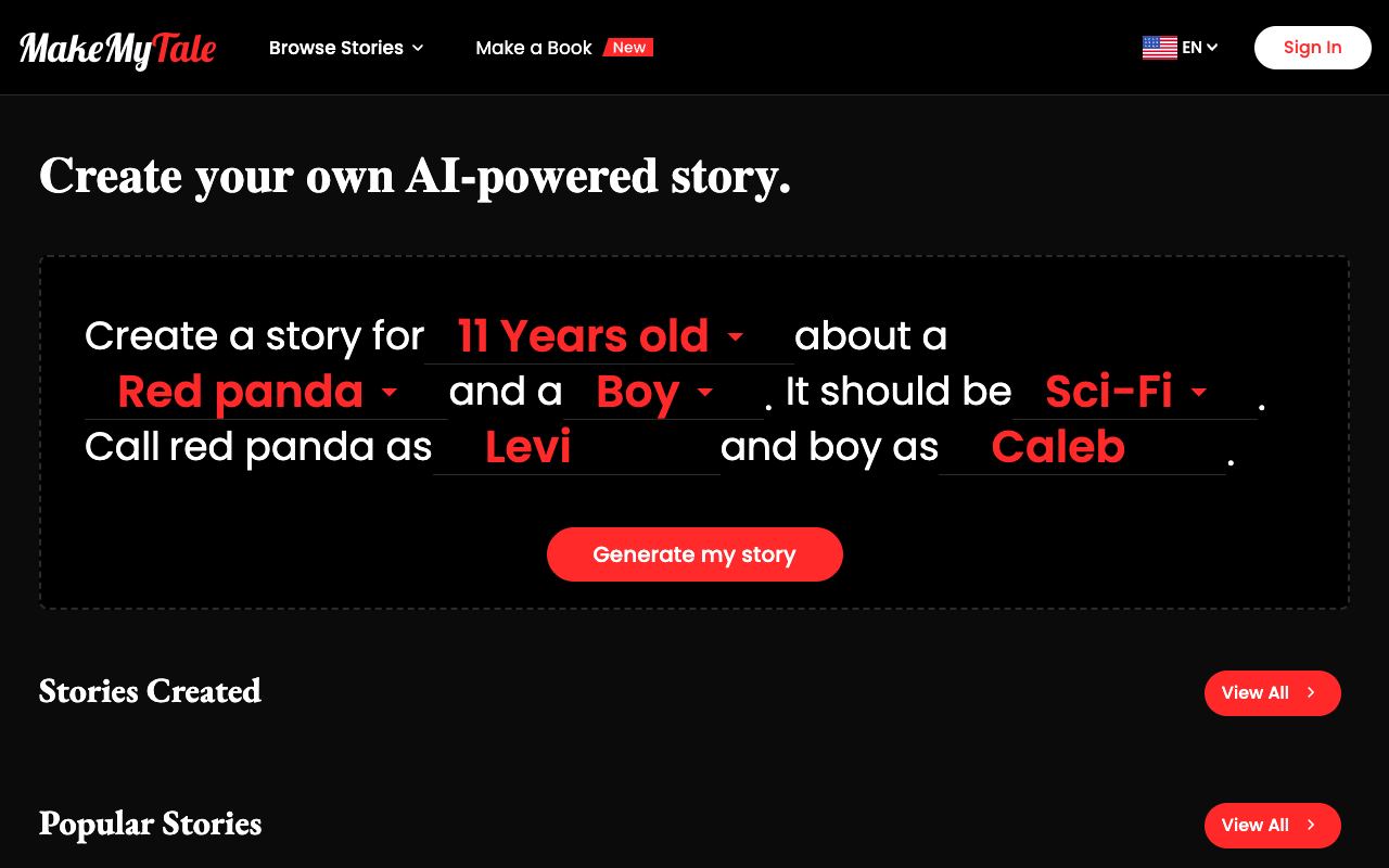 MakeMyTale — website screenshot
