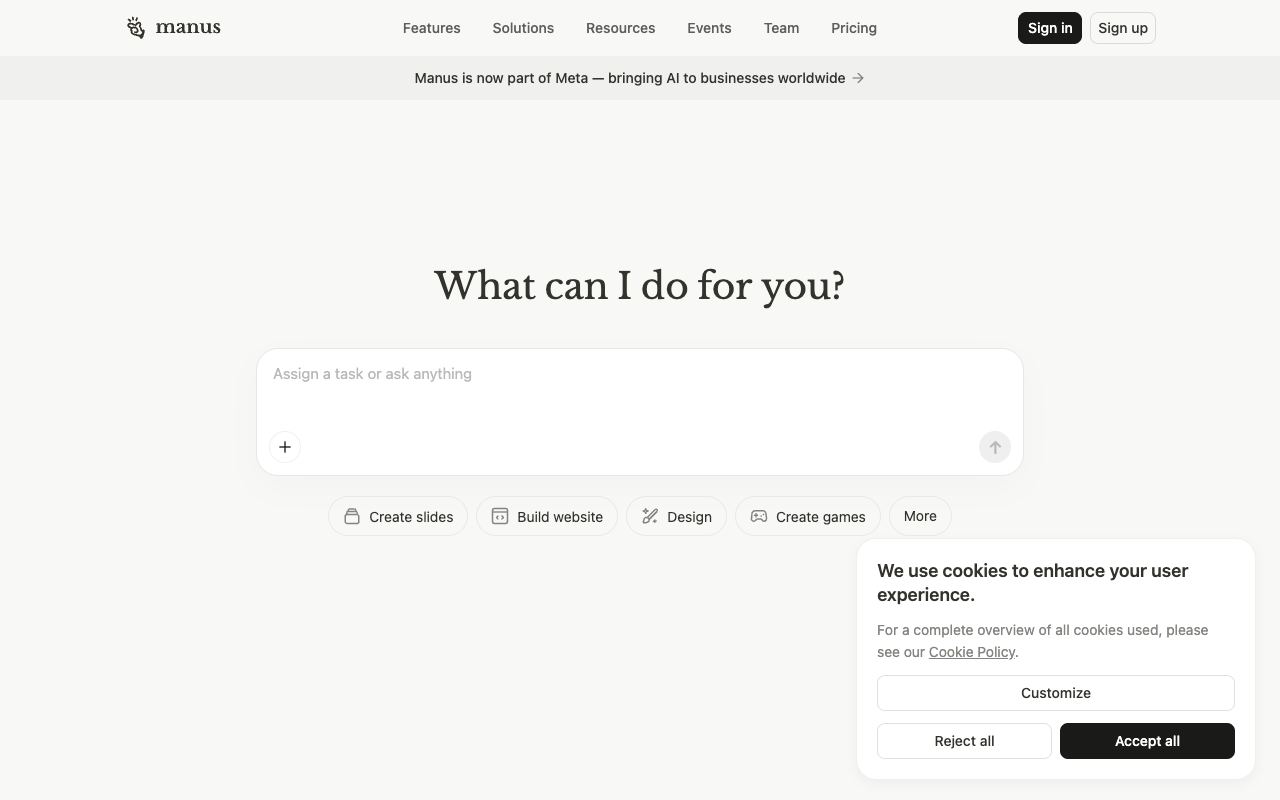 Manus — website screenshot