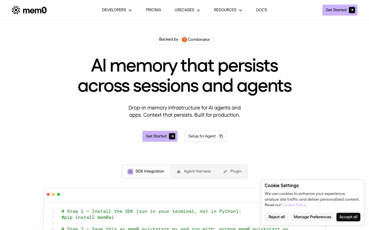 Mem0 — website screenshot