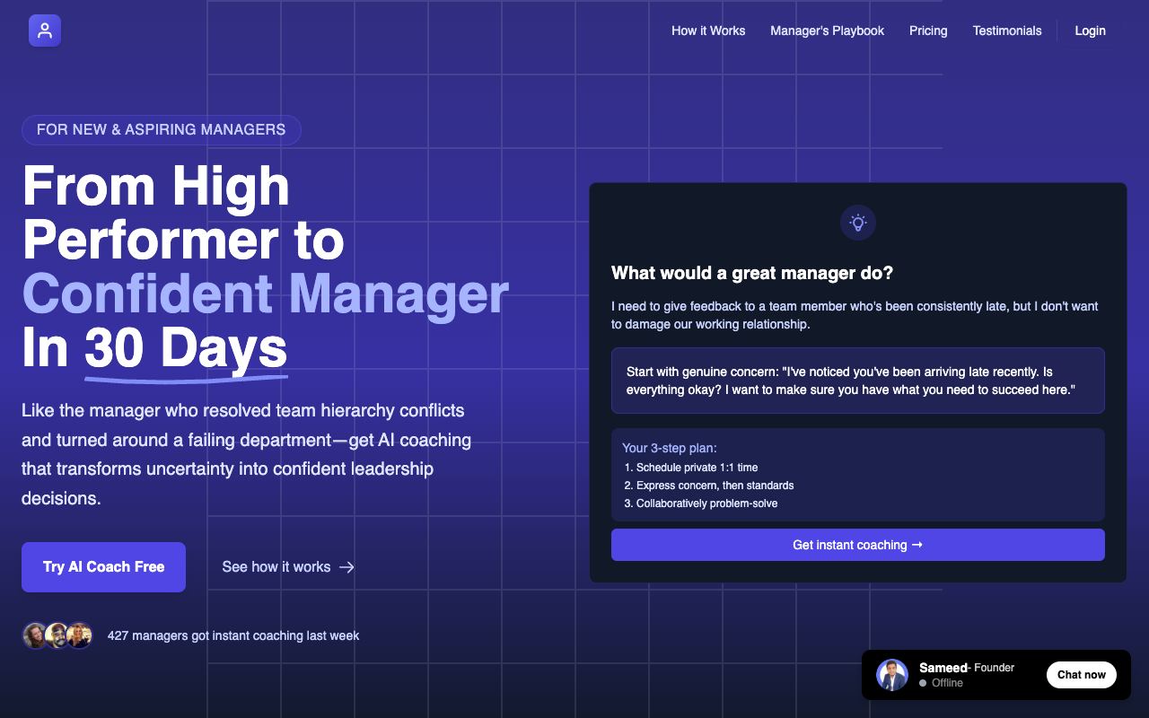 AI Manager Coach — site ekran görüntüsü