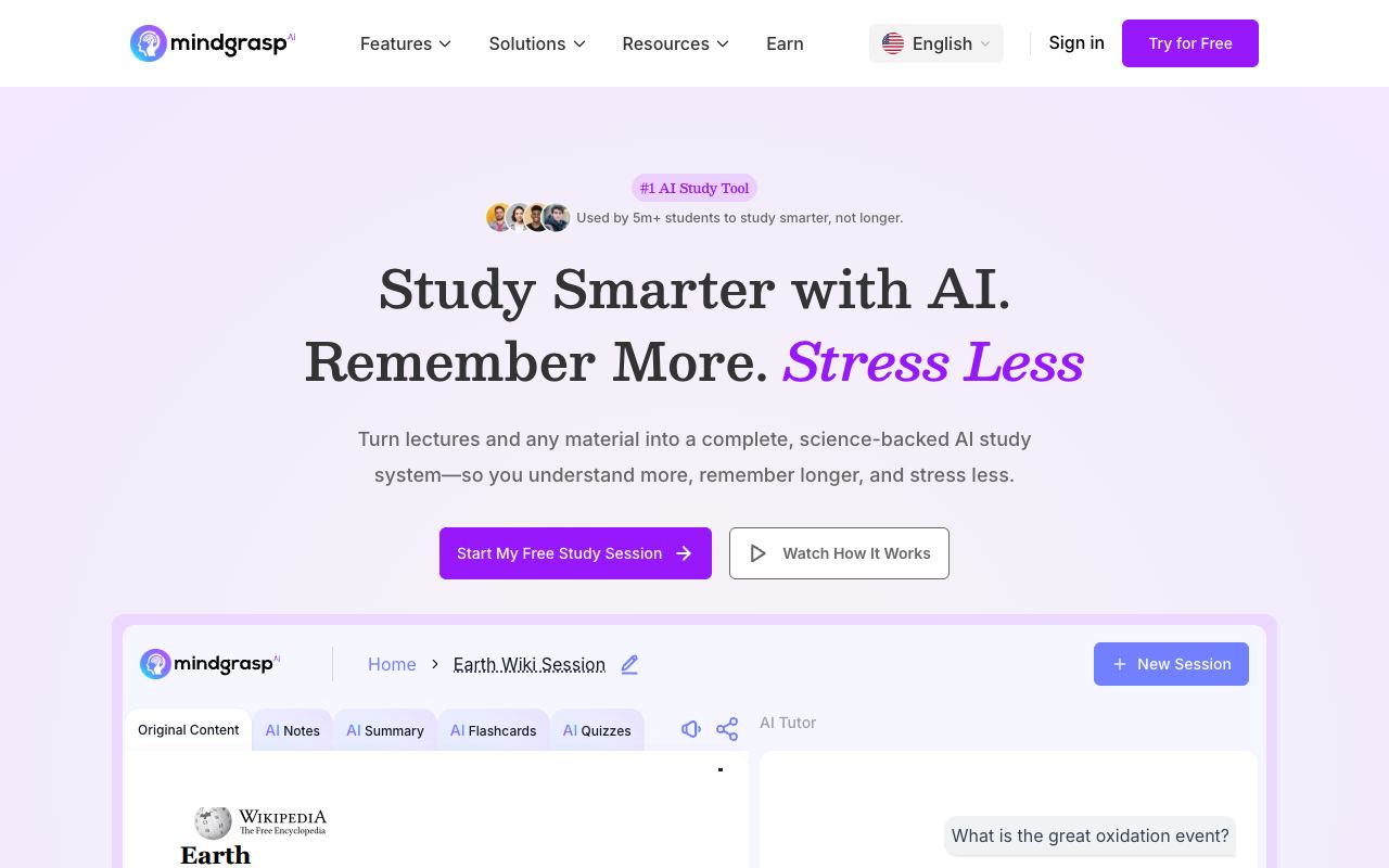 Mindgrasp — website screenshot