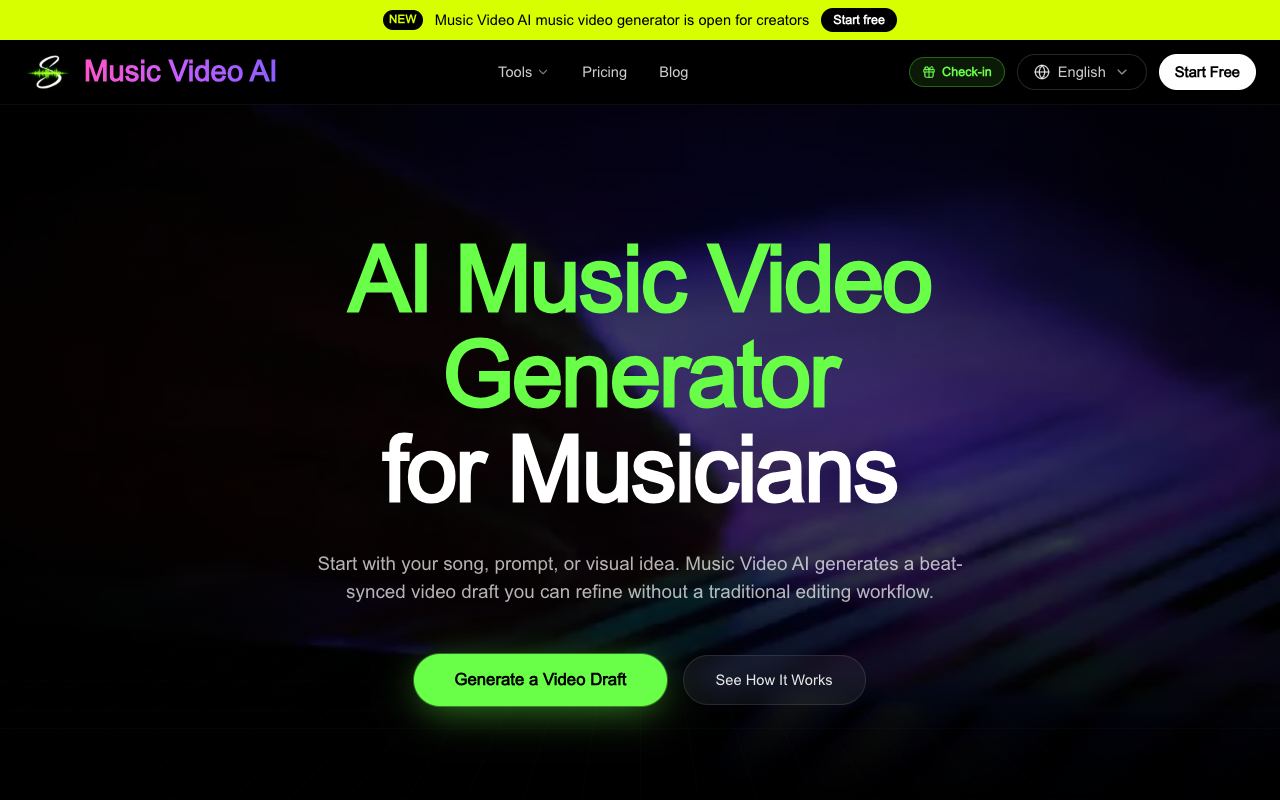 Music Video AI — لقطة شاشة للموقع