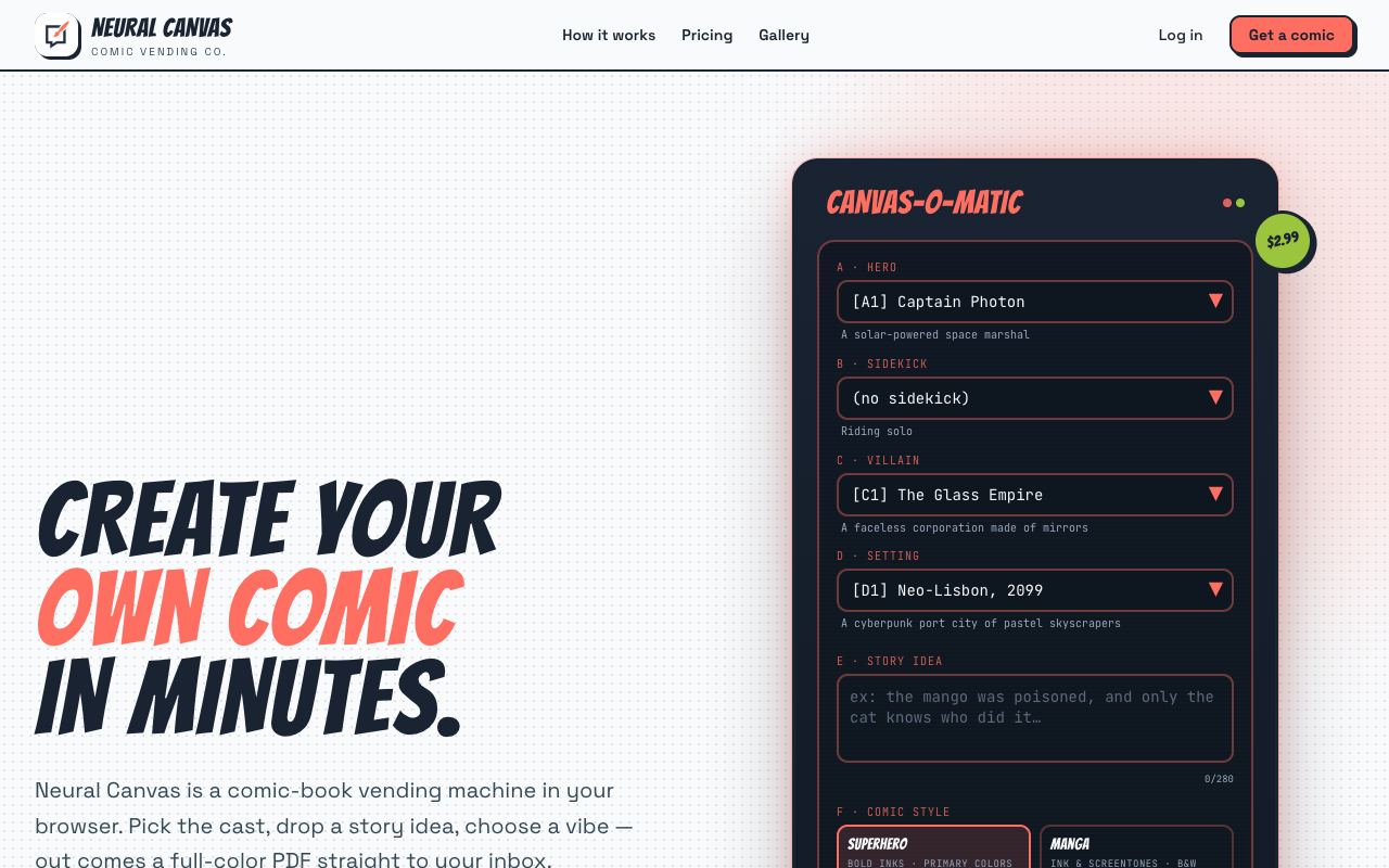 Neural Canvas — site ekran görüntüsü