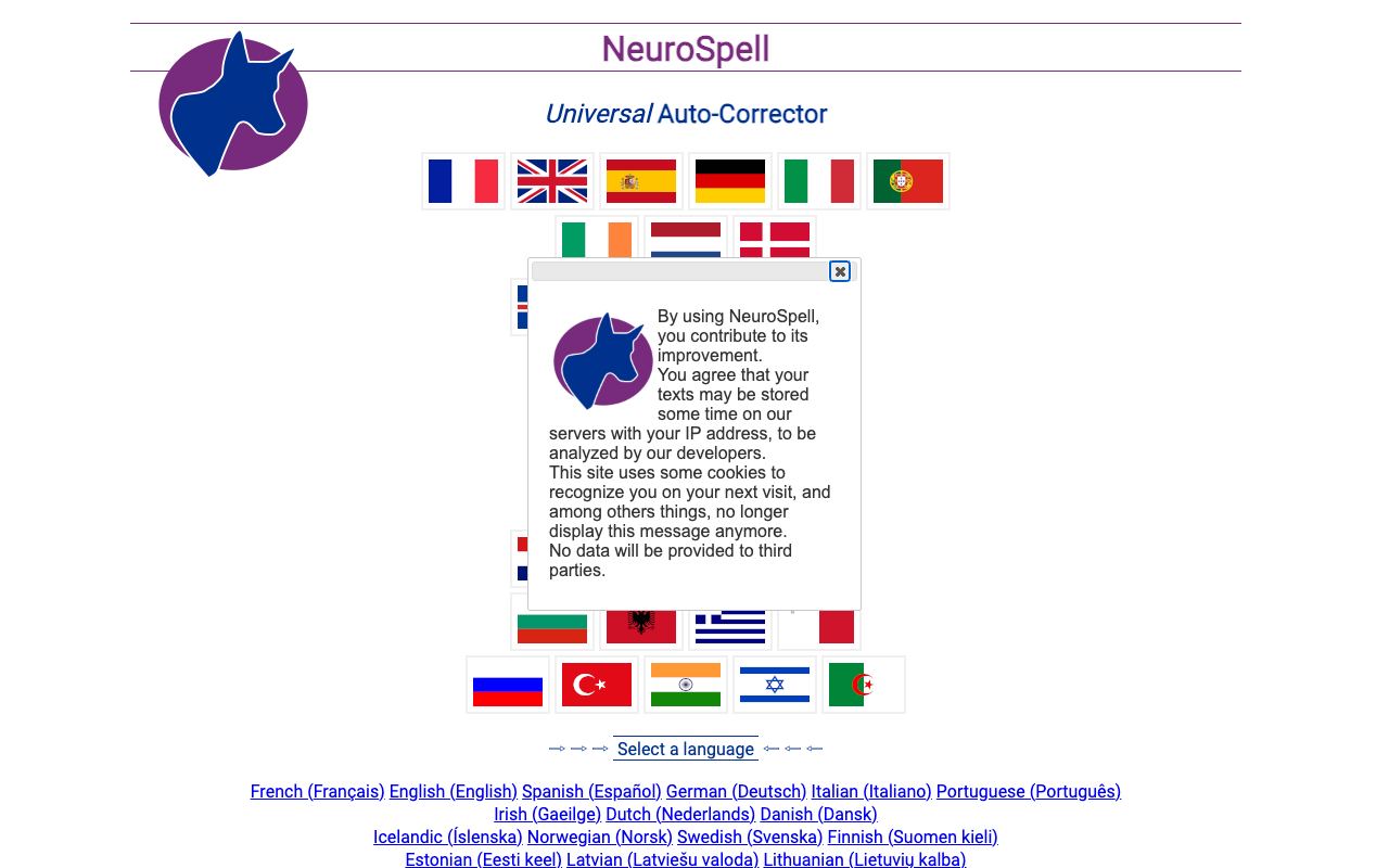 NeuroSpell — website screenshot