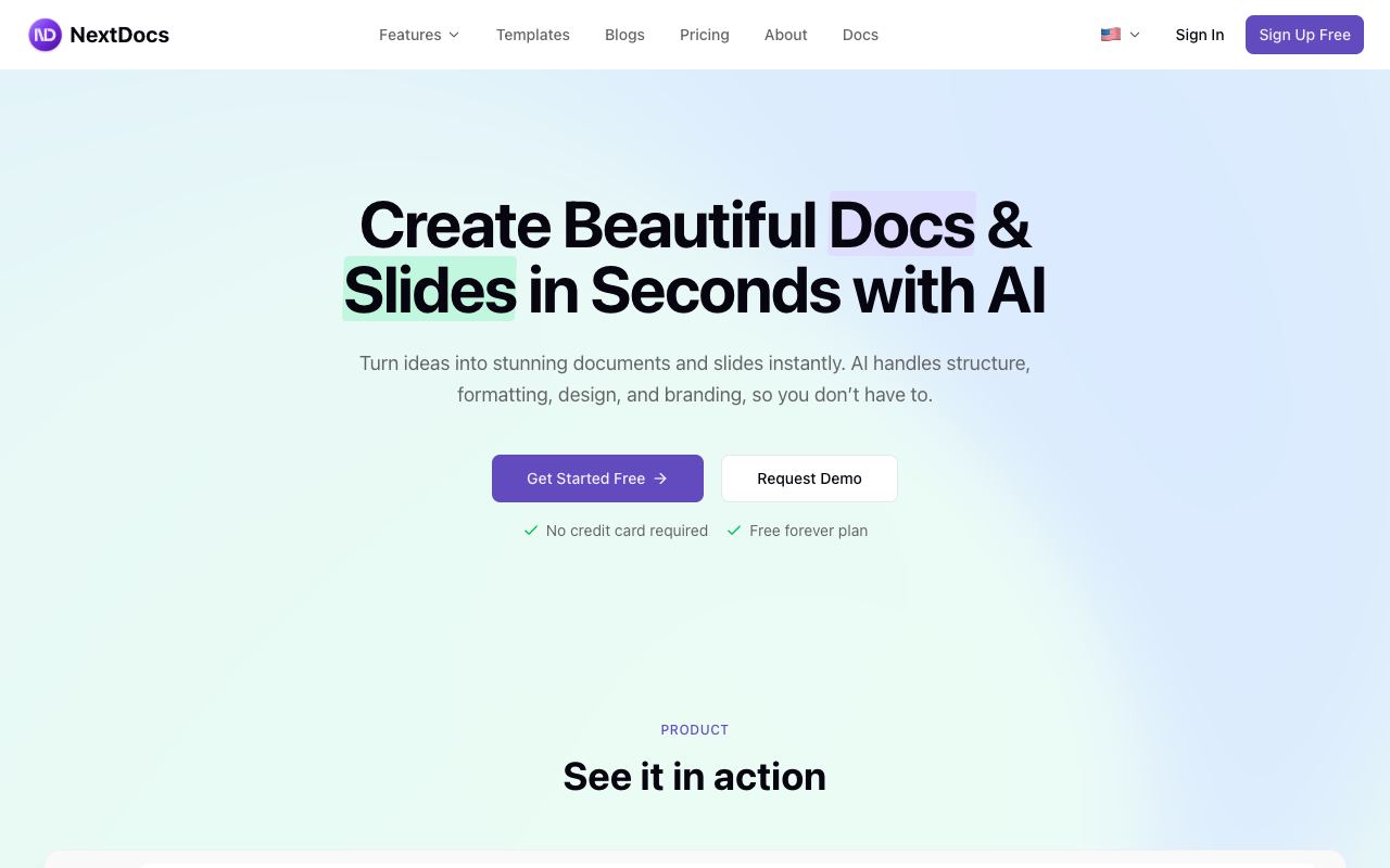 NextDocs — site ekran görüntüsü