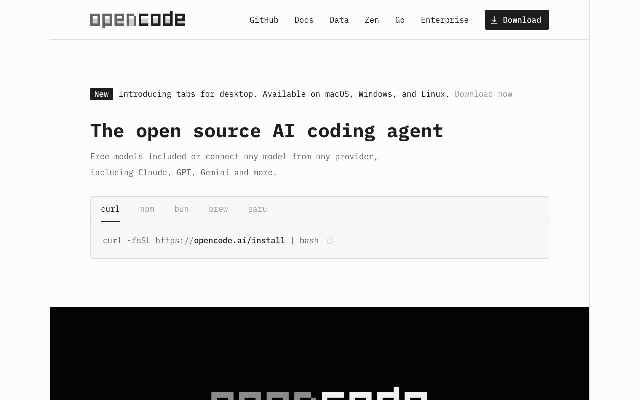 OpenCode — website screenshot