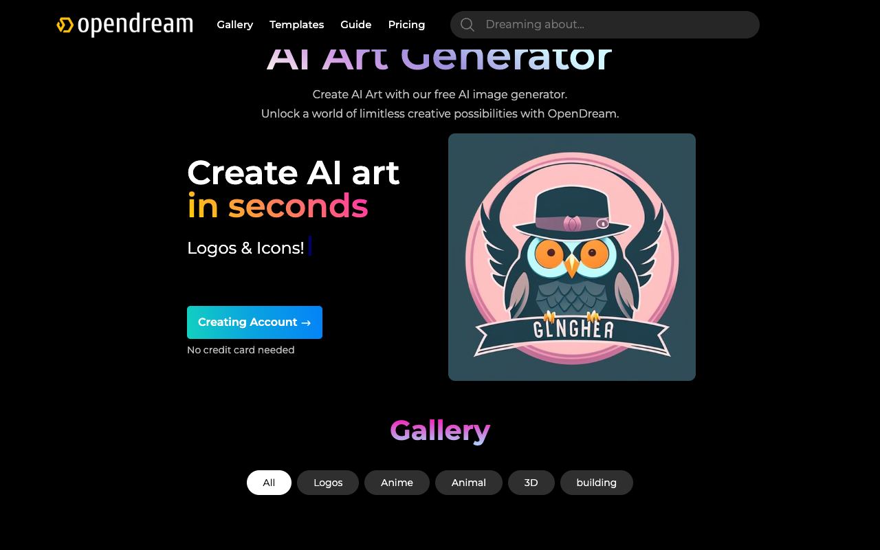 OpenDream — website screenshot