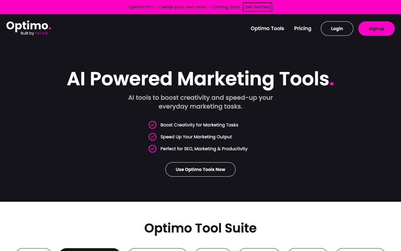 Optimo — site ekran görüntüsü