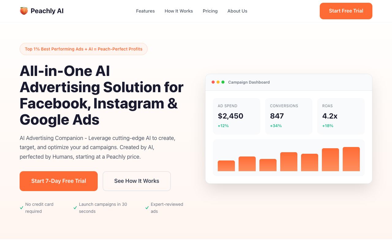 Peachly AI — site ekran görüntüsü