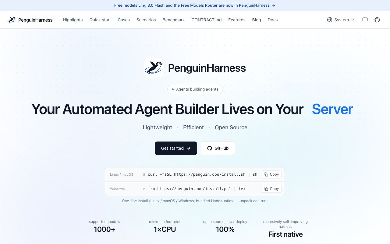 PenguinHarness — website screenshot