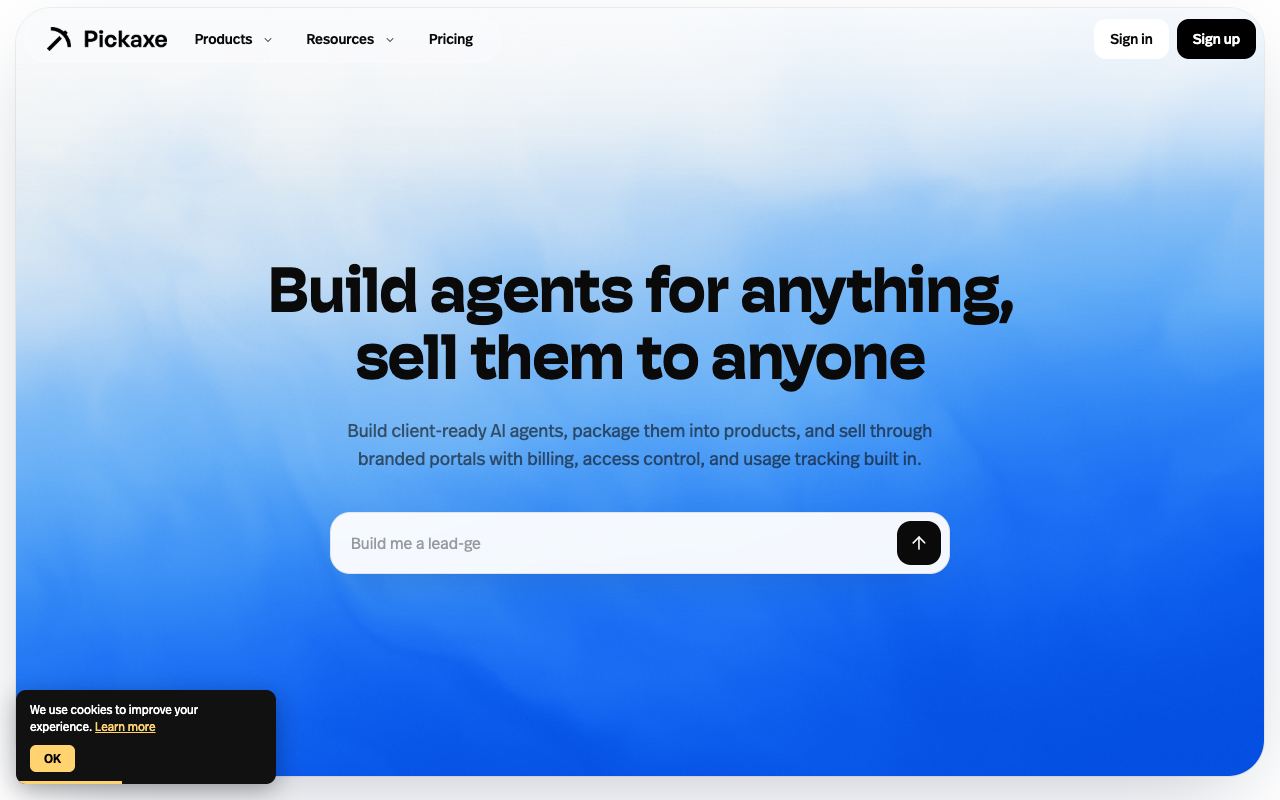 Pickaxe — website screenshot