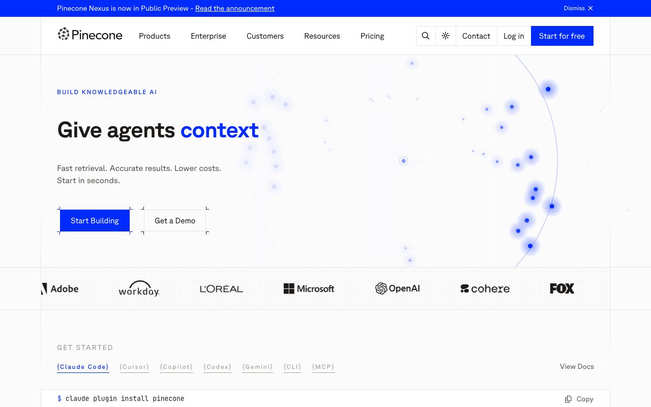 Pinecone — website screenshot