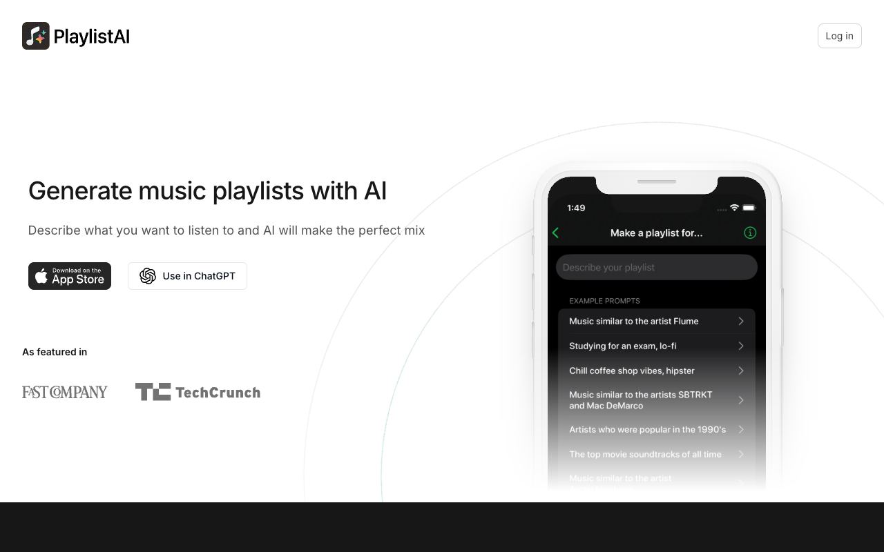 PlaylistAI — website screenshot