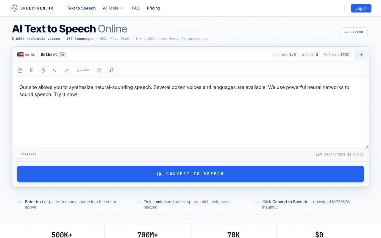 SpeechGen — site ekran görüntüsü