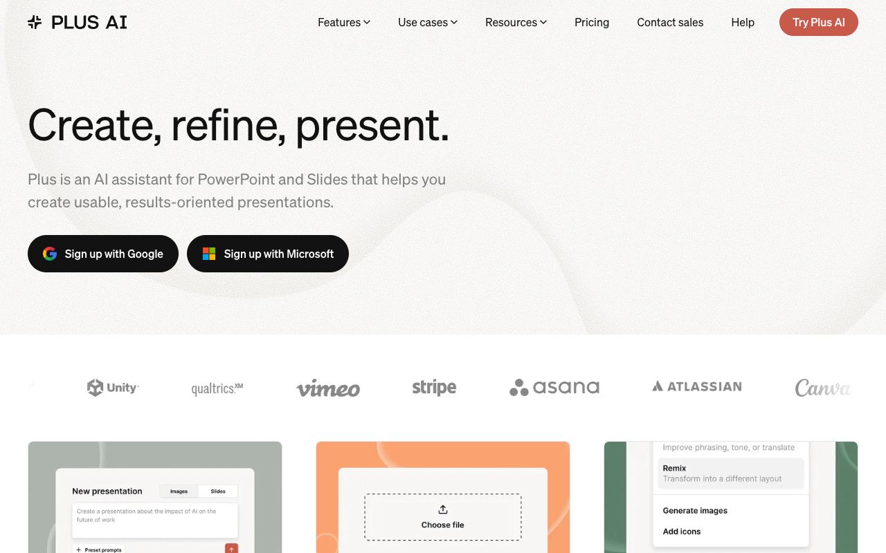 Plus AI for Google Slides — site ekran görüntüsü