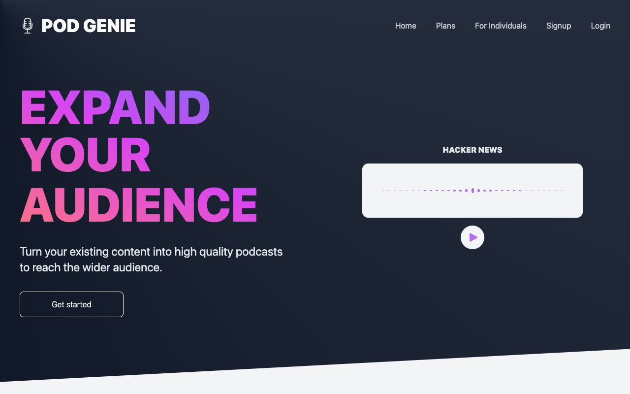 Pod Genie — site ekran görüntüsü
