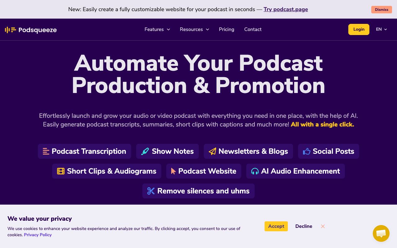 Podsqueeze — website screenshot