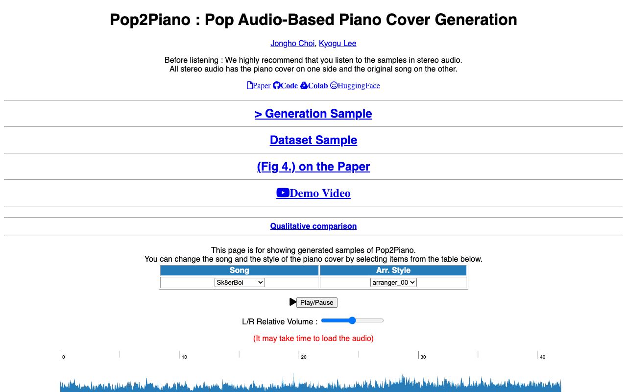 Pop2piano — website screenshot