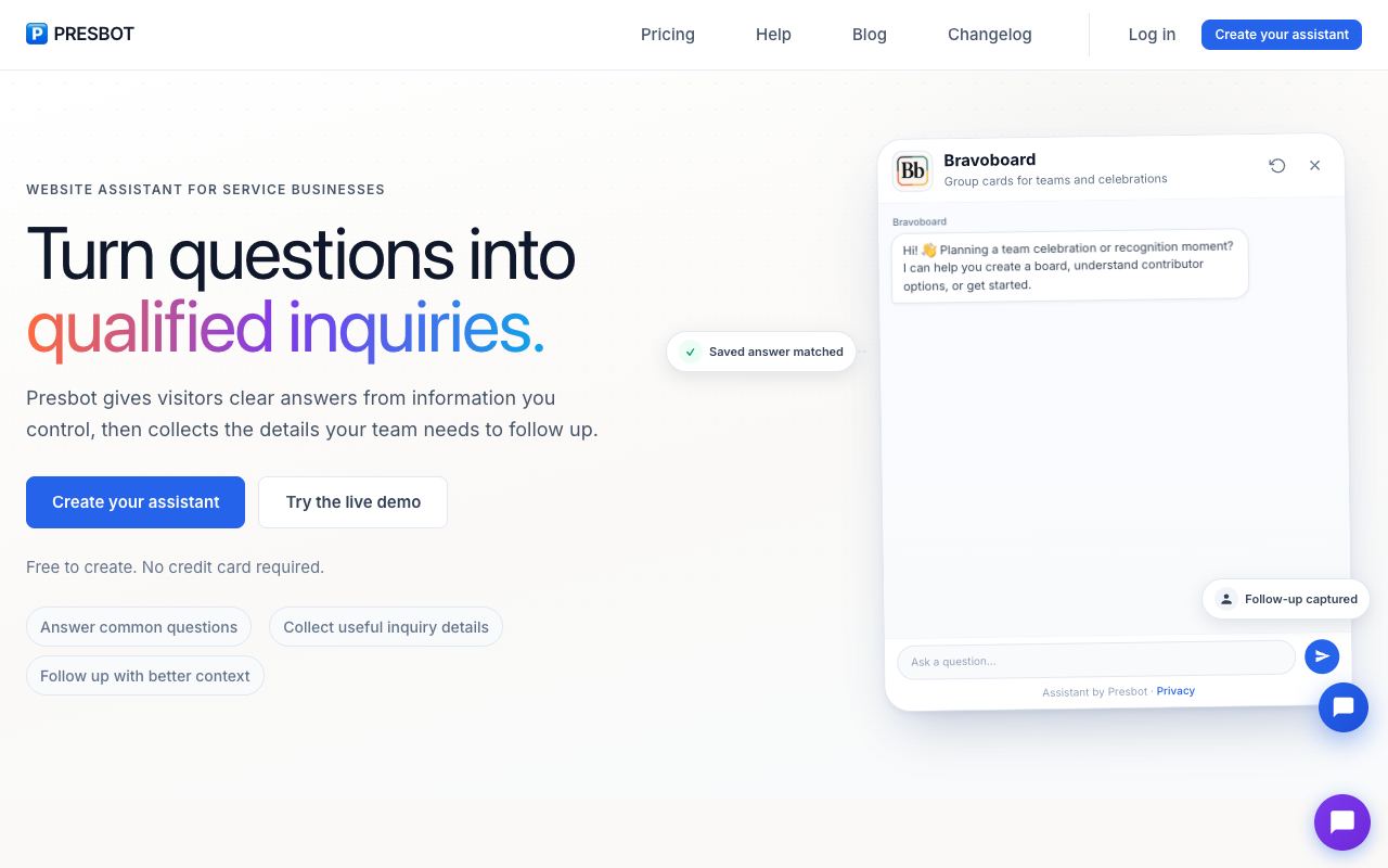 Presbot — website screenshot