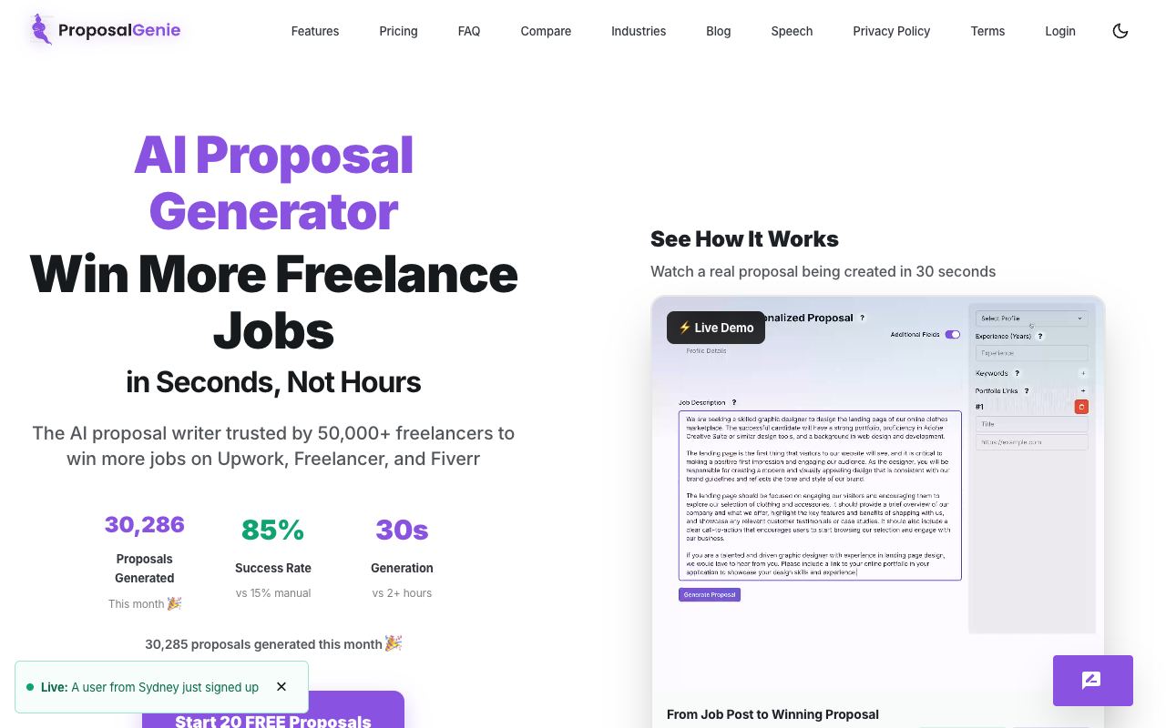 Proposal Genie — site ekran görüntüsü
