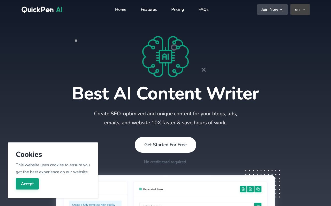 QuickPen AI — website screenshot