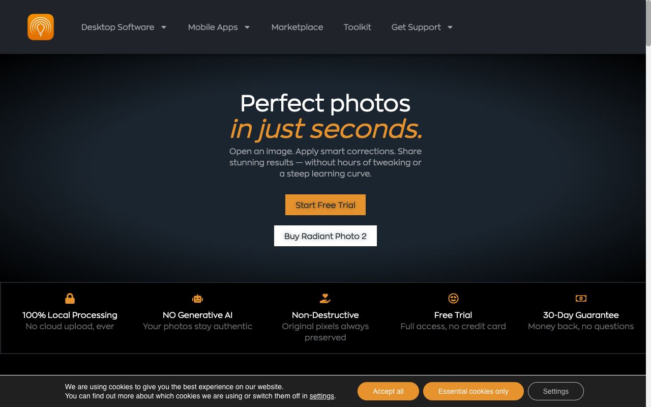 Radiant Photo — website screenshot