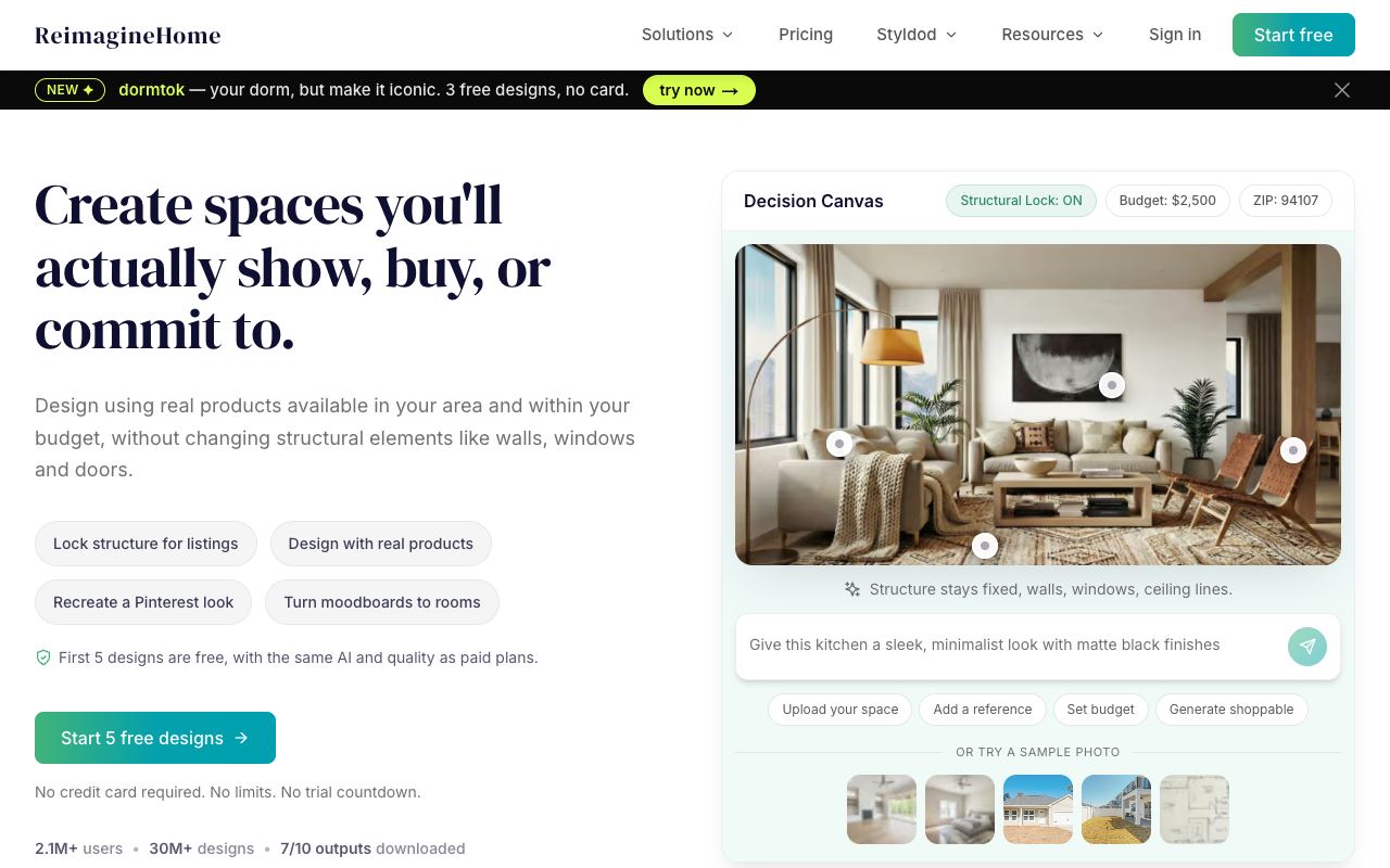 Reimagine Home — site ekran görüntüsü