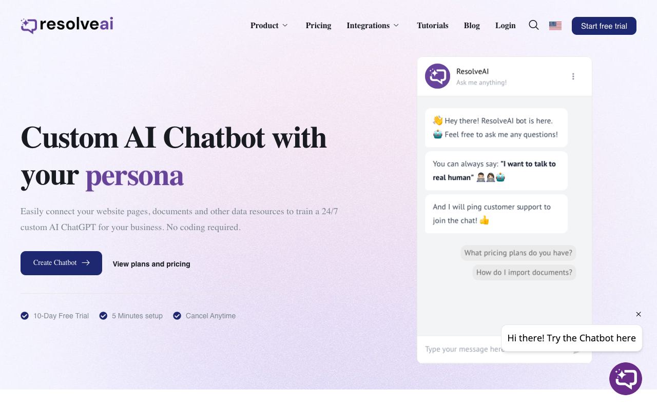 ResolveAI — website screenshot