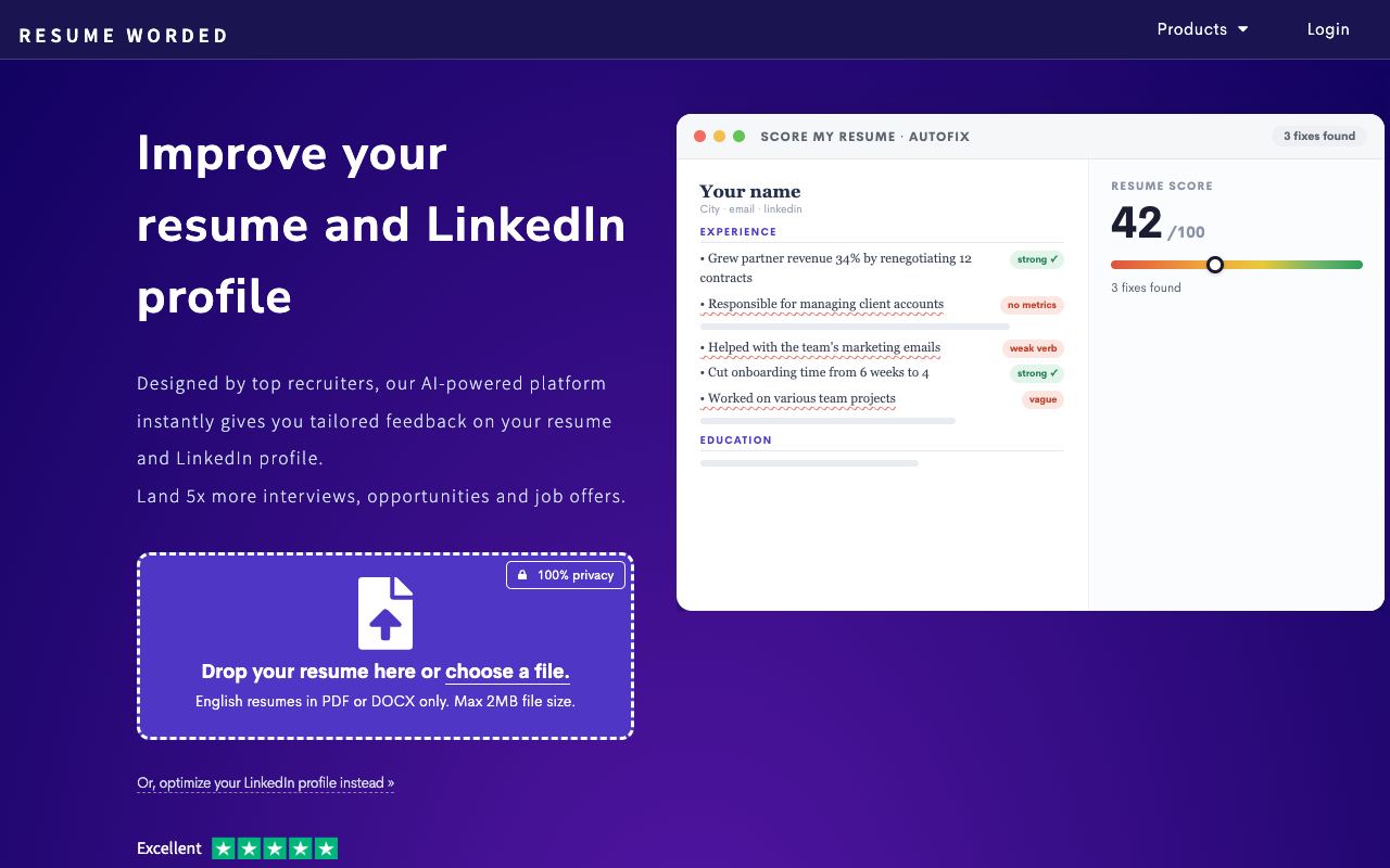 Resume Worded — website screenshot