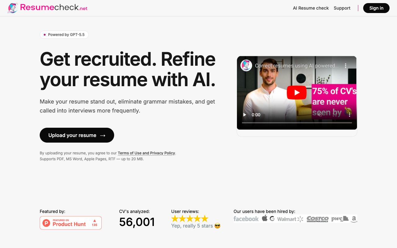 ResumeCheck — site ekran görüntüsü